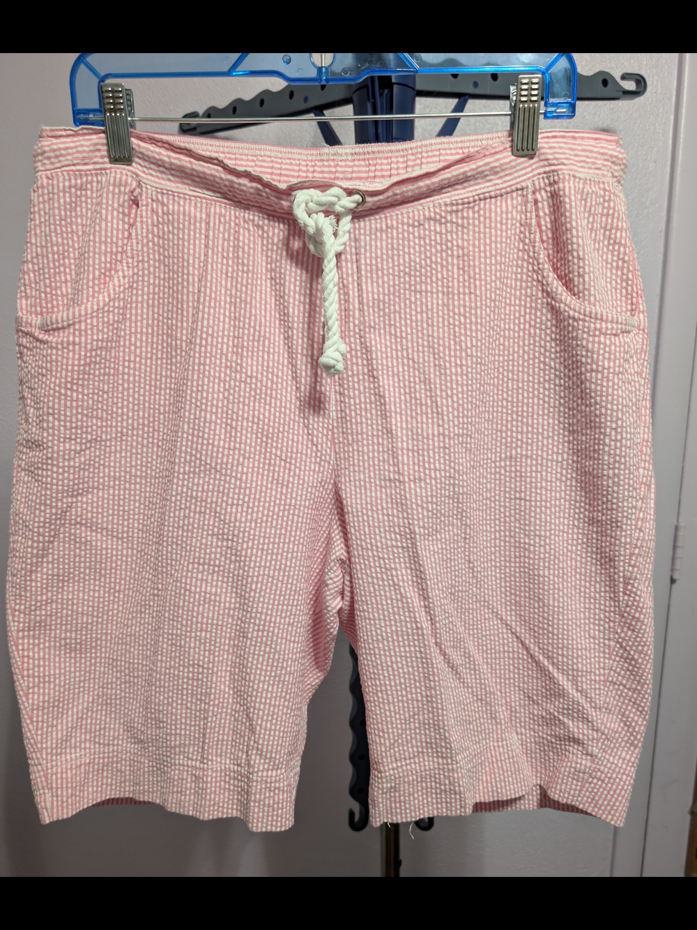 Silver Wear Searsucker Pink and White Striped Elastic Waist Shorts